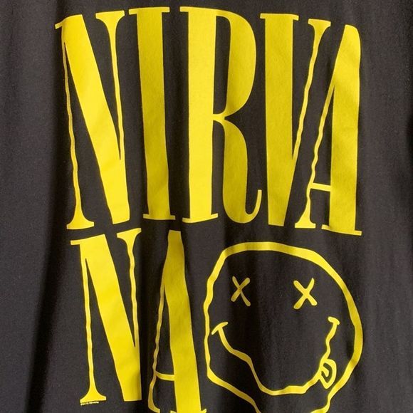 Nirvana Shirt Large Mens Smiley Face Logo Black Yellow Short Sleeve Band Tee - Picture 3 of 4